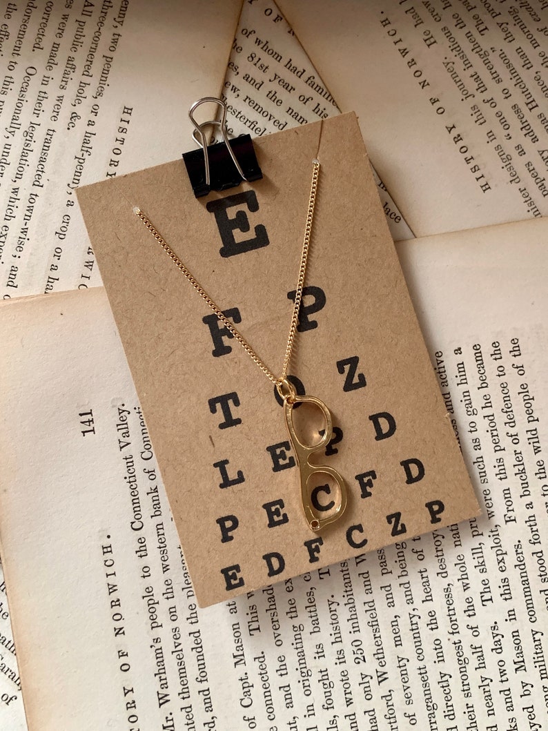 Small eyeglass charm necklace, vertical orientation, gold tone, optician jewelry, optical jewelry, geek nerd earrings, Eye See You Now image 4