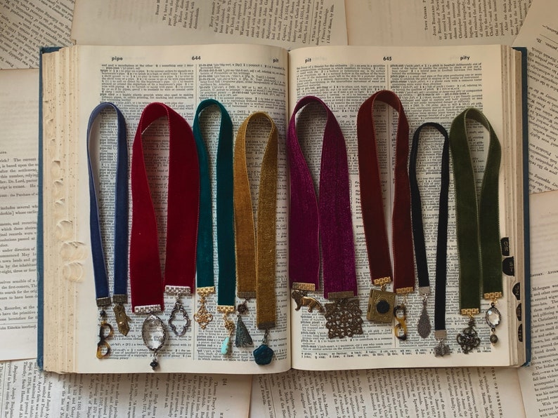 Velvet ribbon bookmark with charms, velvet bookmark, reader gift, bookworm gift, cute bookmark, 12 bookmark, book gift, Mothers Day gift image 1