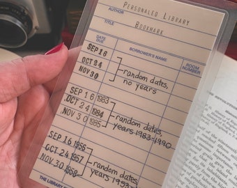 Fully Custom Laminated Bookmark with Personalized Names and Dates, Vintage Library Card Style, Unique Gift for Readers and Book Collectors