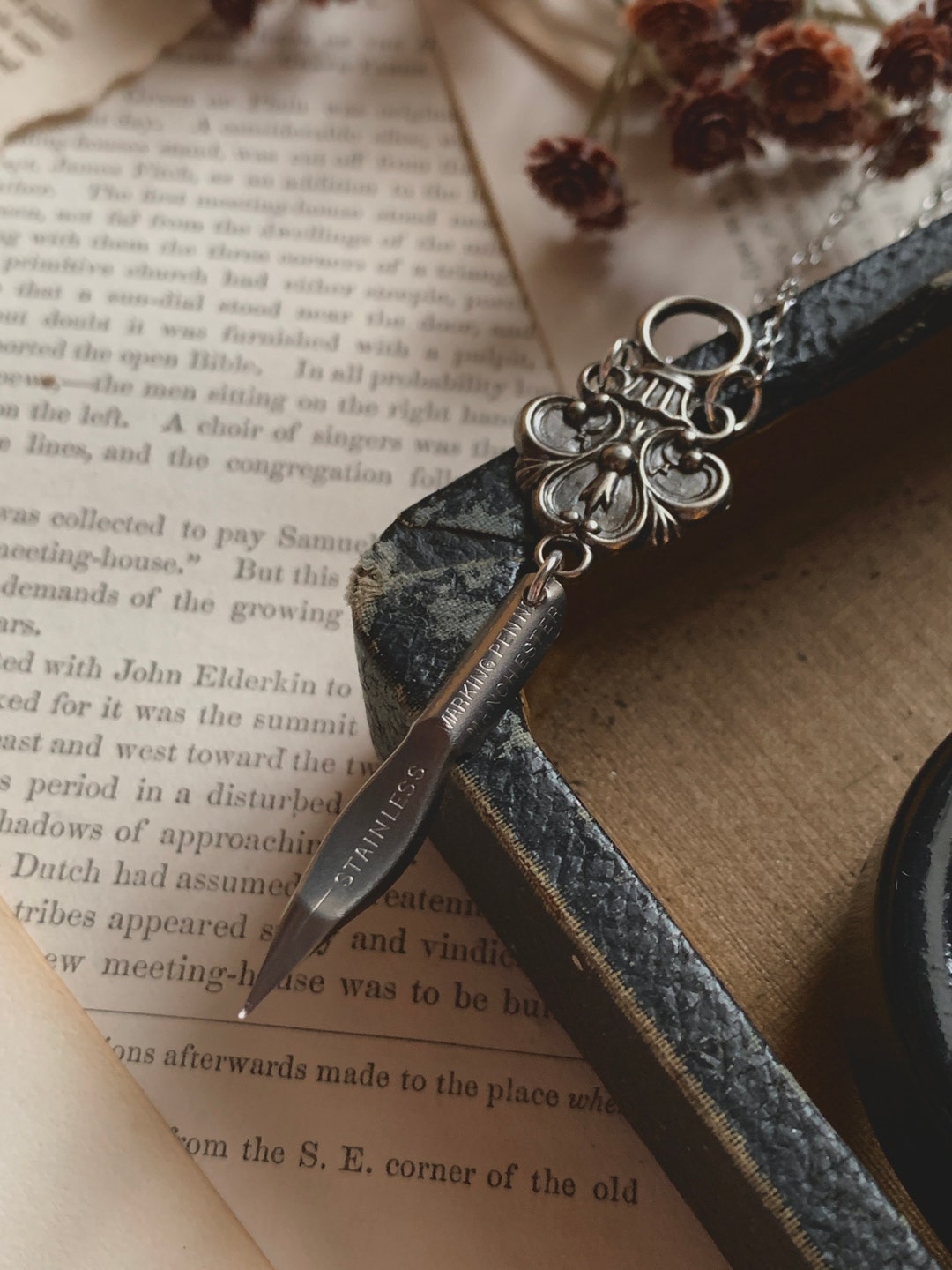 Stainless Steel Vintage Fountain Pen Necklace, Pen Nib Necklace
