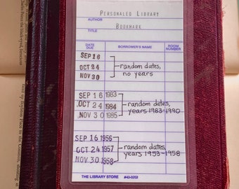 Semi-Custom Laminated Bookmark with Personalized Names and Dates, Vintage Library Card Style, Unique Gift for Readers and Book Collectors