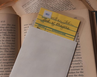 Book of Prayers, retro yellow library due date card bookmark, laminated bookmark, book gift, dark academia, academia, reader gift