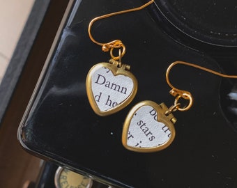 Damn stars locket earrings, heart locket earrings, vintage paper locket, dark academia gift, funny gift, astrology gift, celestial earrings