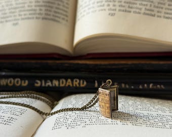 Mini library due date locket necklace, book lover gift, literary gift, dark academia locket, book jewelry, book necklace
