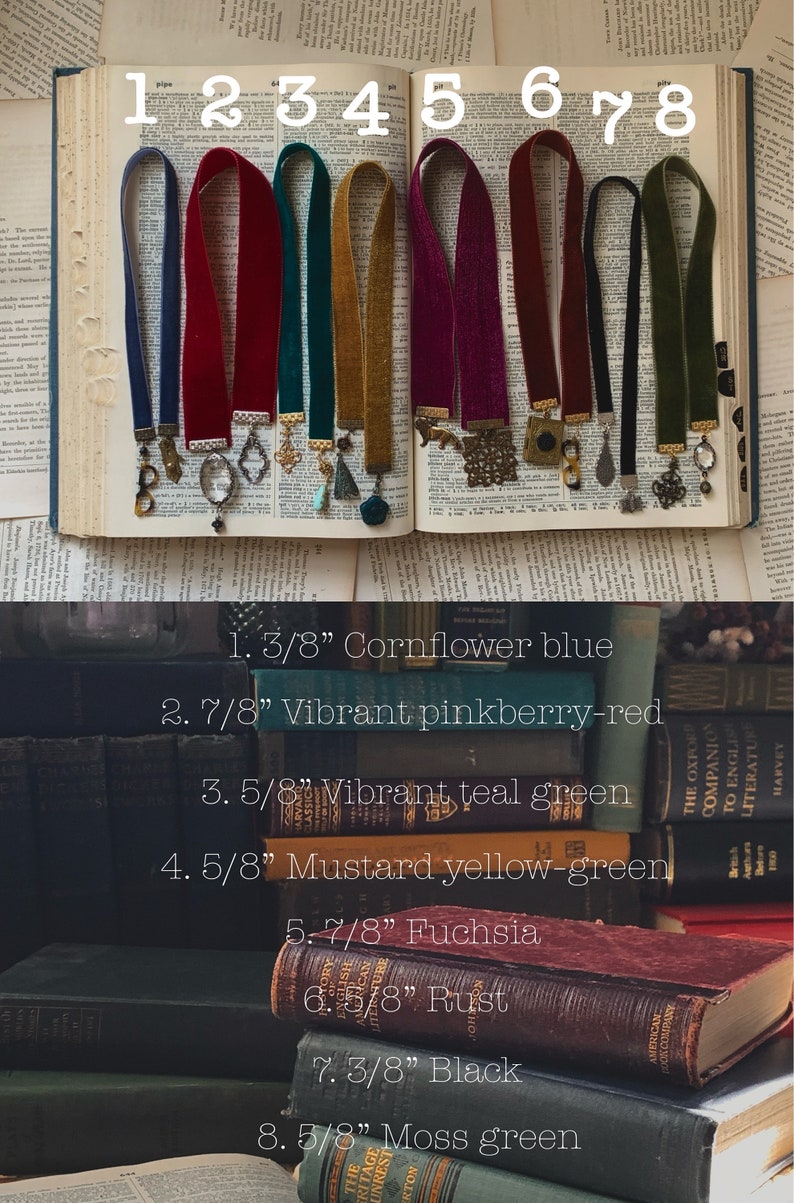 Velvet ribbon bookmark with charms, velvet bookmark, reader gift, bookworm gift, cute bookmark, 12 bookmark, book gift, Mothers Day gift image 2