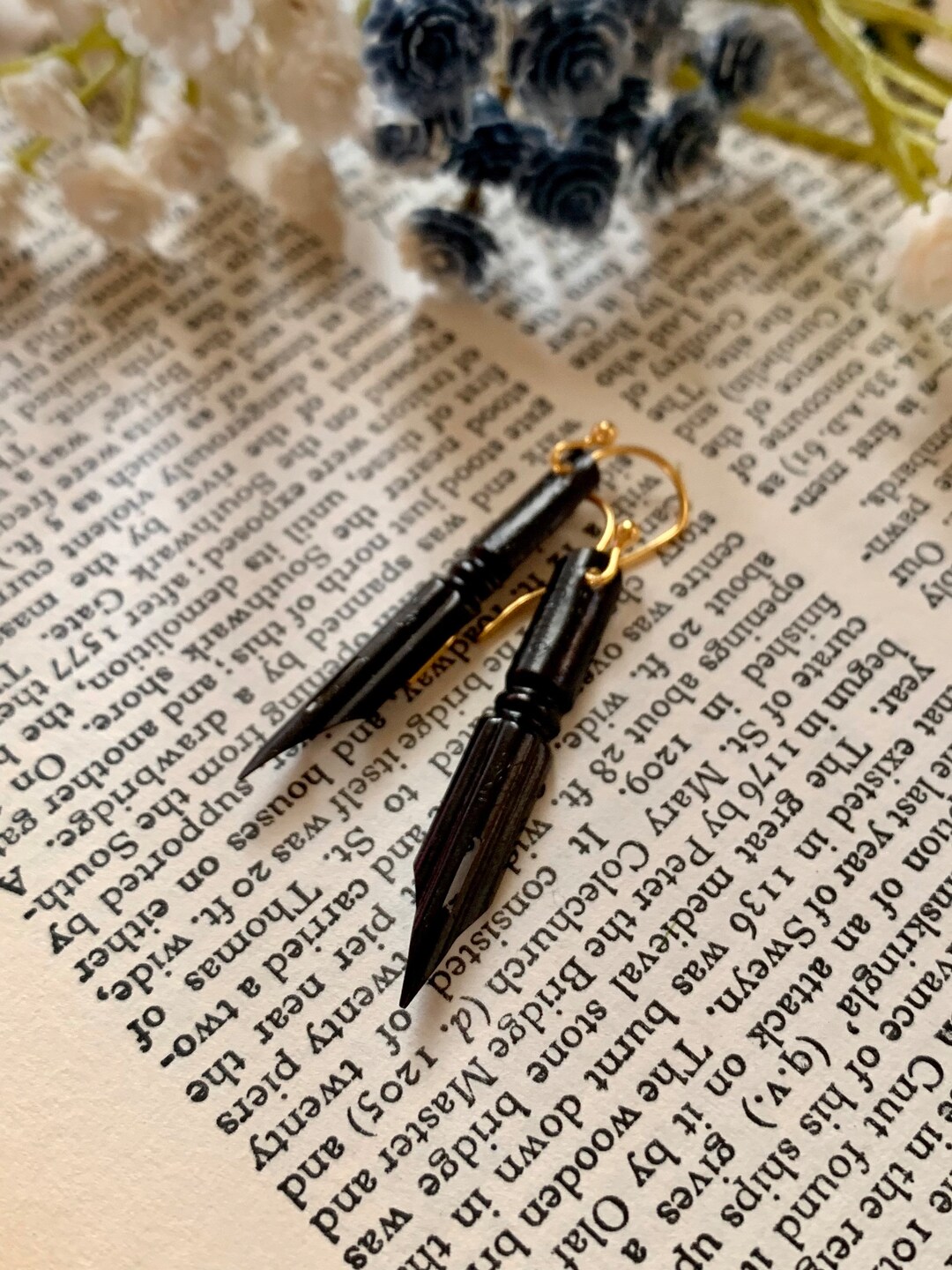 Black French Vintage Fountain Pen Earrings, Pen Nib Earrings, Fountain
