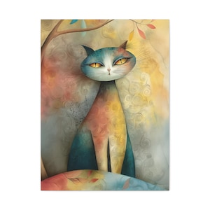 Fantasy Cat Canvas Wall Art, Vibrant Cat Art Print, Whimsical Home Décor for Cat Lovers, Surreal Cat Art, Mysterious Cat, Boho Cat Artwork,