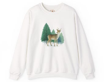 Sweat-shirt avec illustration de cerf des bois, sweat-shirt à col rond Woodland Buck