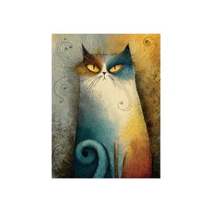Quirky Cat Fine Art Poster, Whimsical Cat Wall Décor, Unique Cat Art Print, Abstract Cat Print, Boho Cat Print