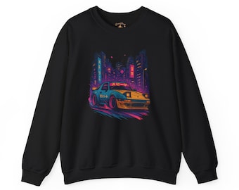 Retro Auto Sweatshirt, JDM Auto Pullover, Tokyo Street Racing Pullover, Cyberpunk Drift Auto Grafik Rundhalsausschnitt, Urban Streetwear, Geschenk für Gamer