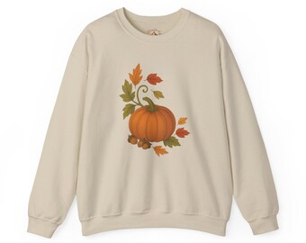Autumn Pumpkin Sweatshirt, Vintage Style Pumpkin Graphic Sweater, Cottagecore Fall Pullover, Forestcore Sweatshirt, Boho Gift for Her