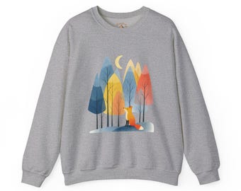 Sweat forêt au clair de lune, sweat renard lunatique d'hiver, sweat renard forêt enneigée et lune cottagecore, pull esthétique nordique
