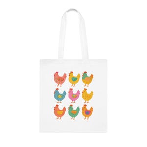 Colorful Chicken Cotton Tote Bag, Farmhouse Style Reusable Grocery Bag, Colourful Chicken Bag, Eco-Friendly Market Bag, Easter Basket Tote