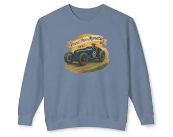 sweat-shirt vintage Race Car Comfort Colors®, pull graphique de course rétro, sweat-shirt graphique de style vintage Grand Prix de Monaco 1937
