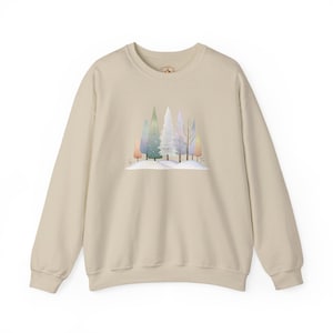 Sweatshirt mit Aquarell-Winterwaldmotiv, Pullover mit Waldschneeszene