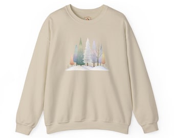 Sweat-shirt forêt hiver aquarelle, scène de neige des bois
