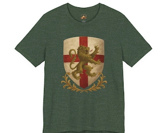 St Georges Cross & Lion T Shirt, English Heritage Unisex Tee, English Patriots T Shirt, Vintage Style St Georges Cross Shield Graphic Tee