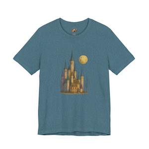 Whimsical Castle Graphic Tee, Unisex Gothic Castle and Full Moon T-Shirt, Gift for Literature Lovers, Medieval Vibes, Halloween Shirt