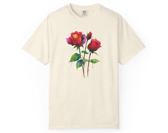 T-shirt rose aquarelle rose, t-shirt fête des mères, chemise botanique florale, t-shirt graphique rose romantique, cadeau fête des mères, chemise Saint Valentin