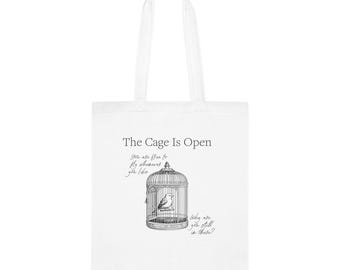 Sac fourre-tout cage à oiseaux, sac fourre-tout illustration vintage « La cage est ouverte », minimaliste, sac fourre-tout livre, design poétique