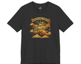 T-shirt avion vintage pour aventuriers, t-shirt graphique unisexe steampunk rétro, cadeau pour explorateurs, vêtements d'aventure, chemise de voyage,
