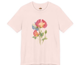 Floral Graphic Women's T Shirt, Sweet Pea Tee,  Floral Art T Shirt, Summer T Shirt, Cottagecore Gift, Vintage Boho Aesthetic