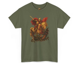 T-shirt Saint-Georges et Dragon, t-shirt en coton épais unisexe patriotique anglais, graphique de Style vintage, t-shirt guerrier chrétien chevalier médiéval