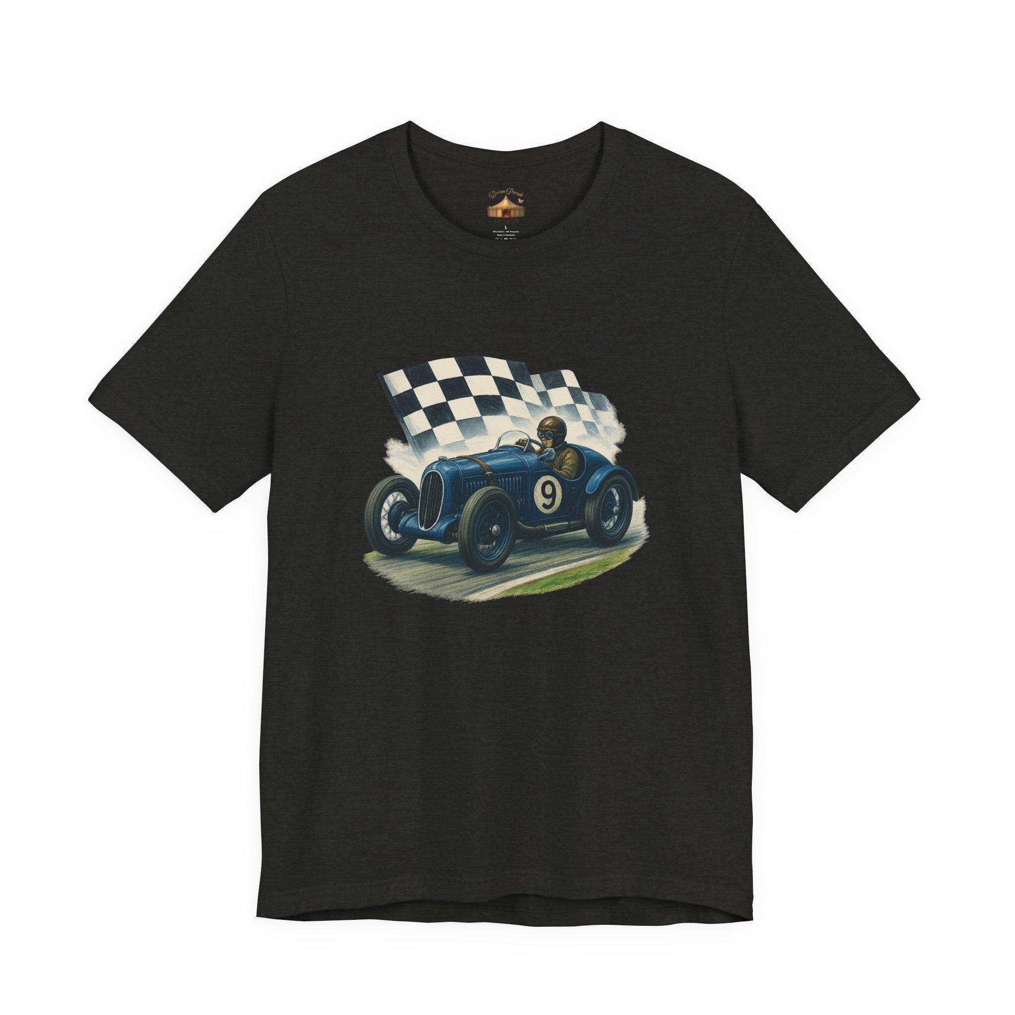 ヴィンテージレーシングカーTシャツ、クラシックブルーカーシャツ 