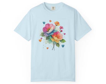T-shirt floral aquarelle, t-shirt coeur fleur cottagecore, t-shirt coeur floral pastel doux, t-shirt fleurs pastel bohème, chemise Saint Valentin