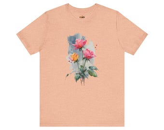 T-shirt d'art floral rose vintage, t-shirt botanique romantique, t-shirt style vintage rose rose et coeur cottage, t-shirt fête des mères