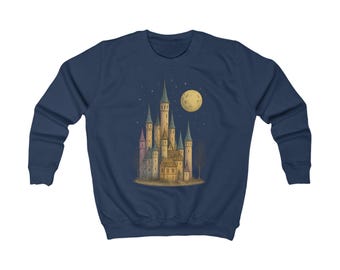Moonlit Castle Kids Sweatshirt, Moonlit Fantasy Castle Long Sleave Shirt, Fairytale Castle Youth Sweatshirt, Full Moon Youth Sweater