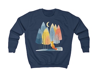 Sweat-shirt d'hiver enfant Renard dans la neige, sweat-shirt enfant forêt d'hiver au clair de lune, sweat-shirt, pull enfant animal de la forêt des bois