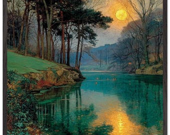 Rivière brumeuse d'hiver au coucher du soleil, impression d'art de paysage encadrée, affiche encadrée en bois de qualité supérieure avec papier mat de qualité musée