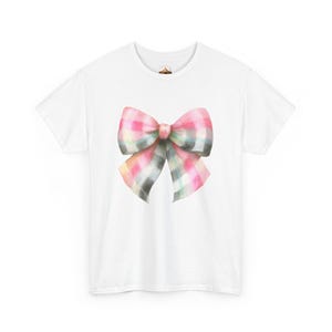 Pink Checkered Bow Coquette T Shirt, Pink, White and Black Gingham Bow T Shirt, Feminine Design, Pretty Summer Tee, Unisex Heavy Cotton Tee