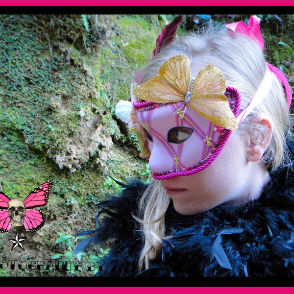 Fleur de lis Orchid Venetian Mask - Pink Venetian Carnival Renaissance Romance - Butterfly Skeleton Key Marti Gras Masquerade