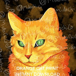 Orange Cat Digital Print | Whimsical Cat Wall Art | Instant Download | Cute Cat Illustration for Cat Lovers & Home Decor