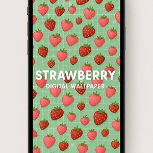 Strawberry Digital Wallpaper | Cute Aesthetic Background | Instant Download