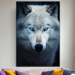 White Wolf Tempered Glass Wall Art: AI Enhanced Animal Print