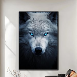 White Wolf Tempered Glass Wall Art: AI-Enhanced Animal Portrait
