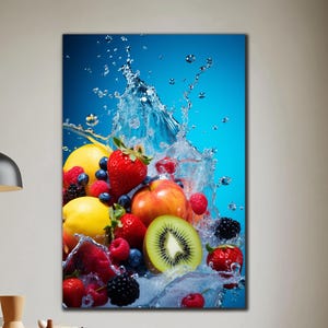 Fruit Splash Tempered Glass, Fruit Decor, Kitchen Wall Art, Glass Printing, Dining Room Decor, Vivid Colors, Glass Wall Decor, Custom Glass