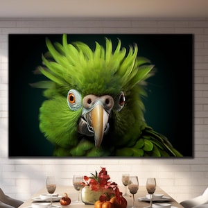 Grüner Papagei Wandkunst, Atemberaubender grüner Papagei, Tropische Vogel Kunst, Exotische Vogel Kunst, Glas Wand Dekor, Gehärtete Glas Wand Kunst, Wohnkultur