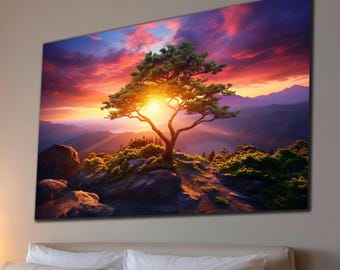 Sunset Landscape Tempered Glass Wall Art: Nature Print Home Decor