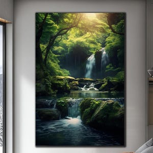 Waterfall Tempered Glass Art-Paradise Waterfall Wall Decor-Nature Landscape Wall Art-Tropical Wall Art-Glass Wall Decor-Large Wall Decor