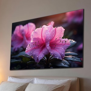 Pink Azalea Flower, Pink Flowers Wall Art, Azalea Wall Decor, Botanical Wall Art, Tempered Glass Art, Large Wall Art, Wall Hangings