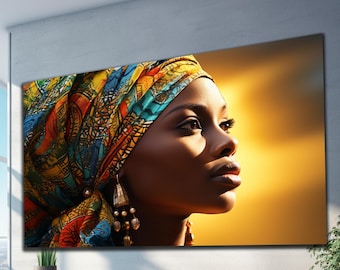 Traditional African Headwrap Glass Art-Woman Glass Wall Art-African Wall Decor-Glass Wall Decor-Tempered Glass Art-Large Wall Art-Home Decor