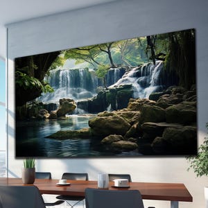 Waterfall View Wall Art-Landscape Glass Art-Waterfall Tempered Glass Art-Spring Landscape-Custom Glass Art-Large Wall Art-Home Decor