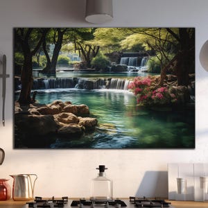 Waterfall Wall Art-Waterfall Tempered Glass-Waterfall View Wall Art-Tropical Wall Decor-Spring Landscape Glass Printing-Large Wall Art