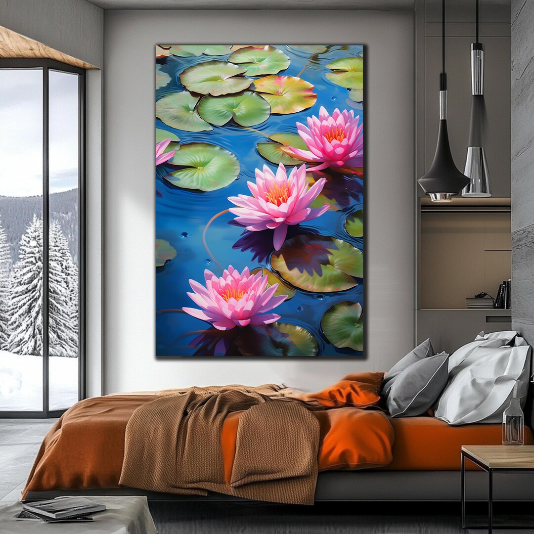Lotus Floral Glass Wall Decor, Magical Lotus Flower Tempered Glass Art ...