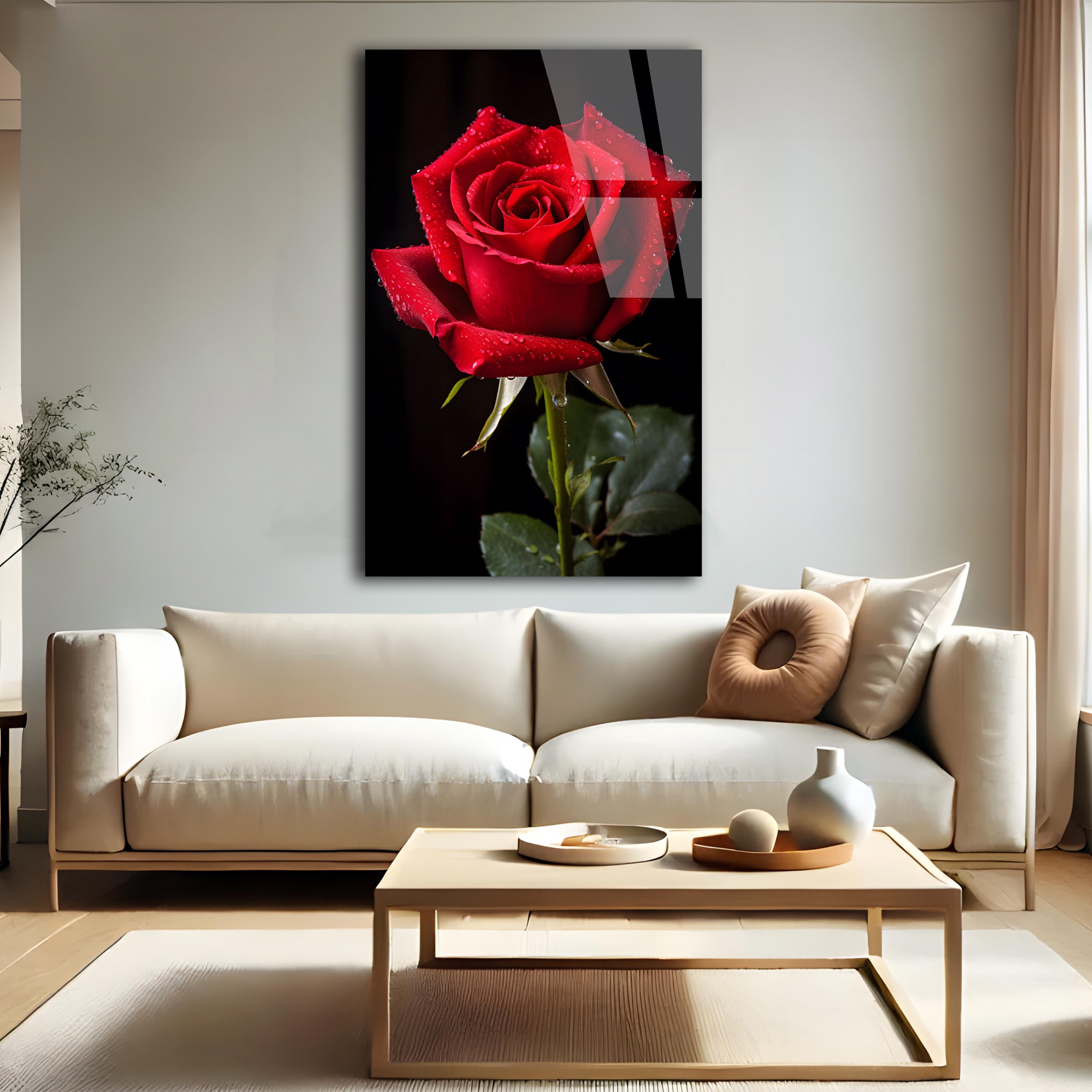 Red Rose Glass Wall Art - Elegant Rose Glass Wall Decor - Romantic ...