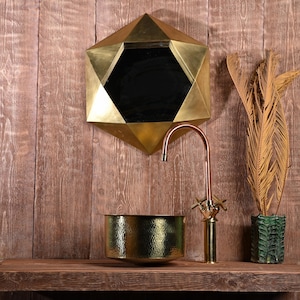 Hand-Hammered Round Brass Sink – Unlacquered Bar Basin with Drain